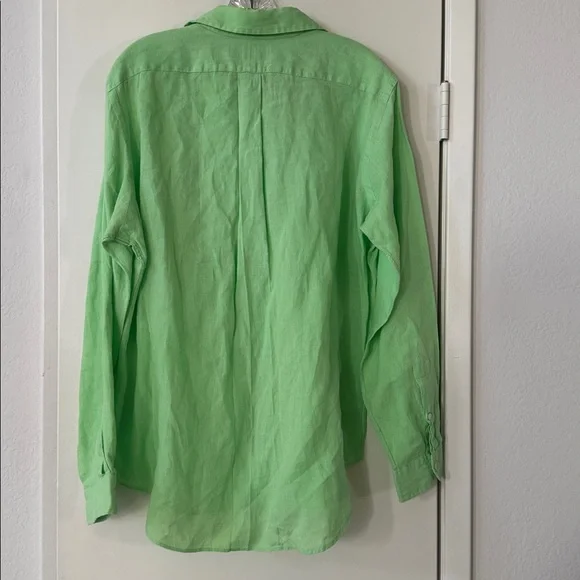 Ralph Lauren Men’s Classic Fit Solid Green Linen Button-Down Shirt size Medium - Picture 3 of 13